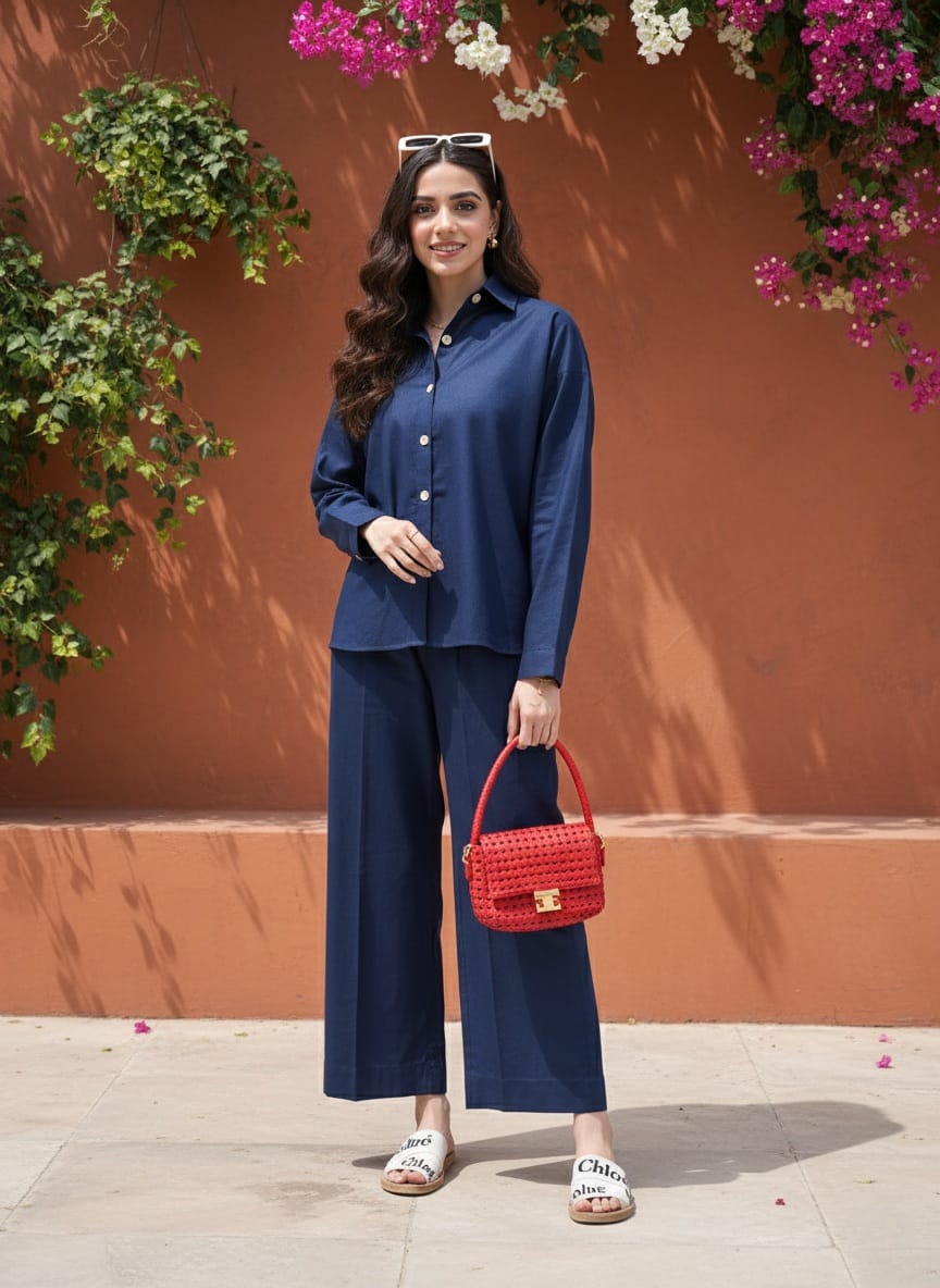 Navy Blue Linen Co-ord