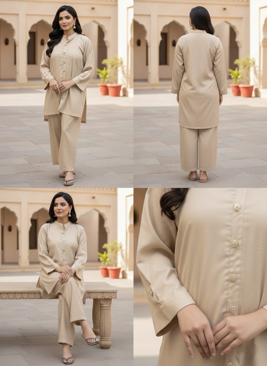 Zarra-e-Sehra | Desert Sand Soft Dhanak Co-Ord Set