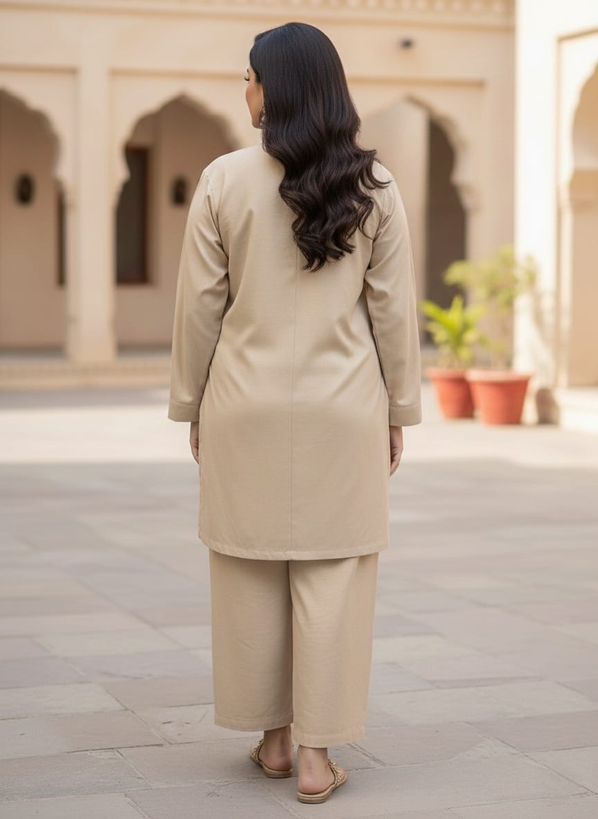 Zarra-e-Sehra | Desert Sand Soft Dhanak Co-Ord Set