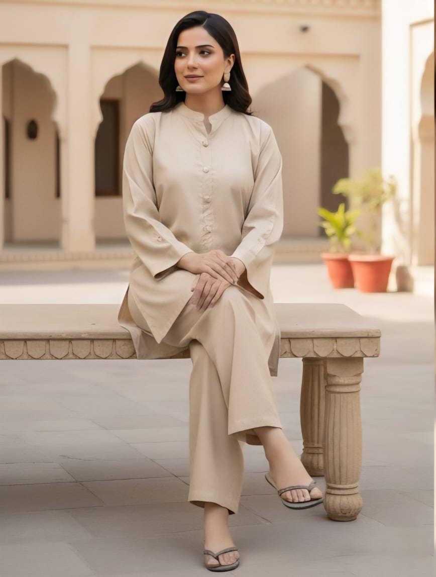 Zarra-e-Sehra | Desert Sand Soft Dhanak Co-Ord Set