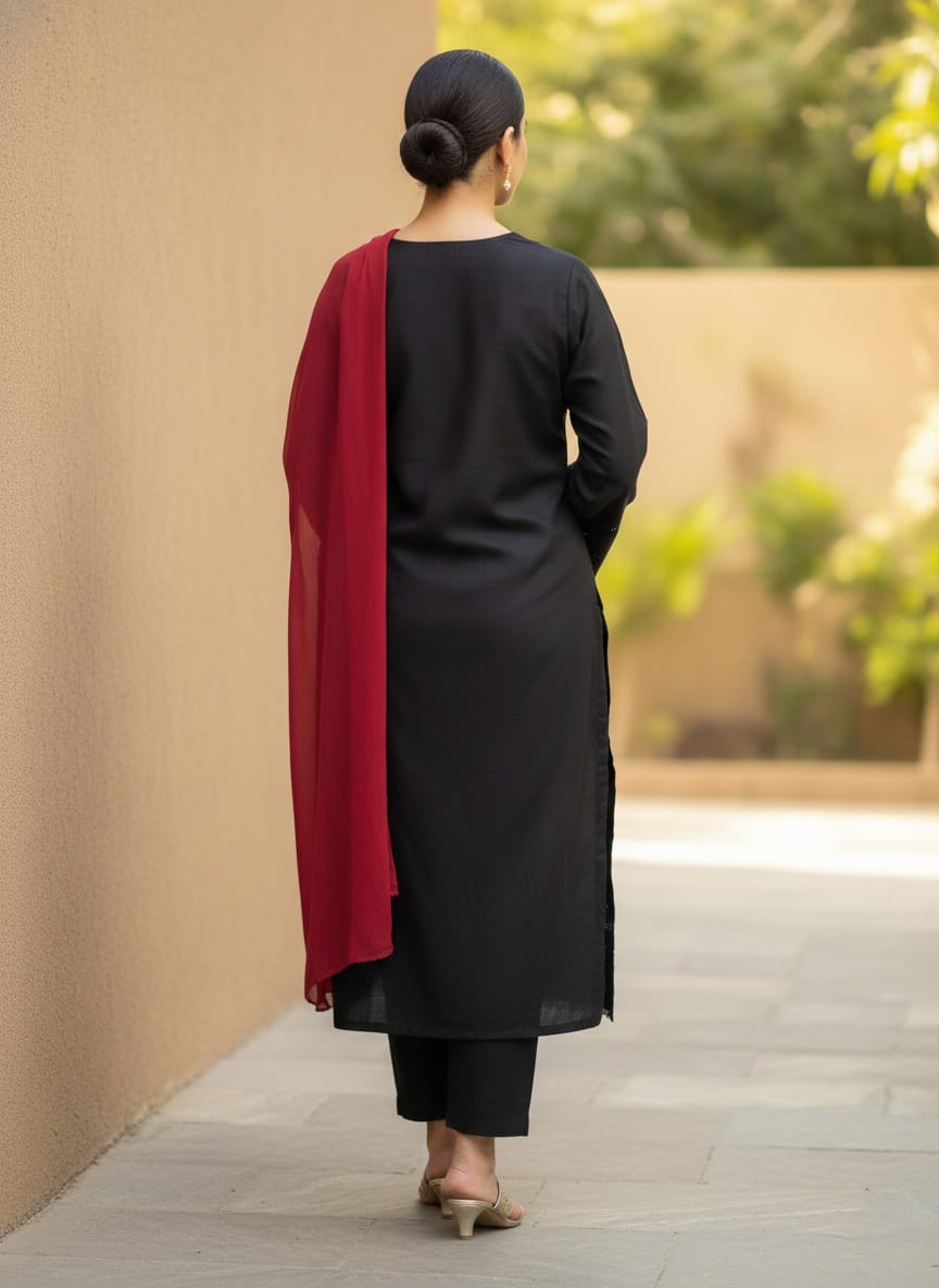 Kajal Siyah | Deep Black Dhanak Co-Ord Set (Winter Collection)