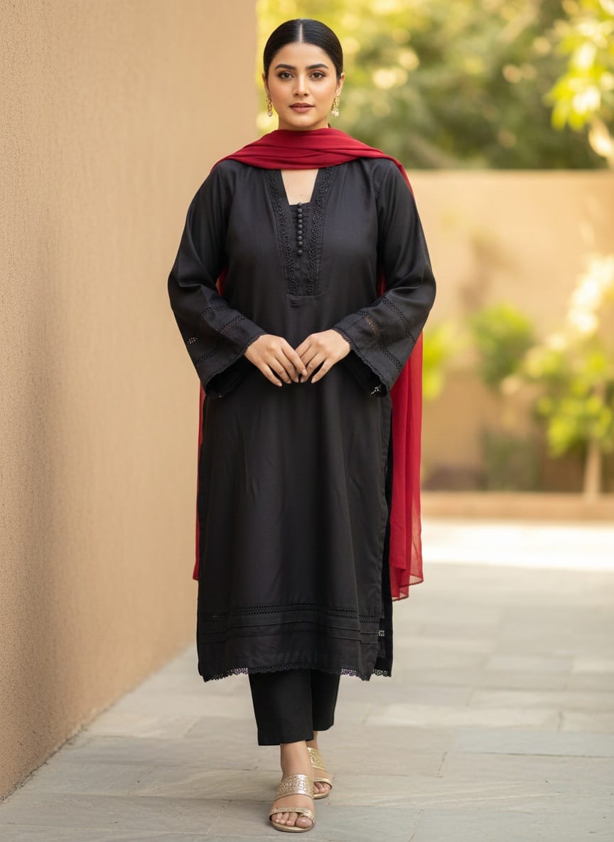 Kajal Siyah | Deep Black Dhanak Co-Ord Set (Winter Collection)